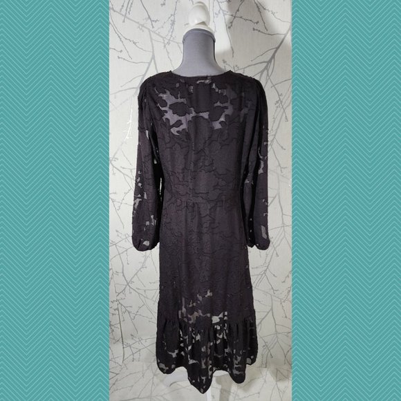 Sun & Shadow Dark Purple Sheer Jacquard Overlay Midi Peplum Dress - Picture 5 of 6